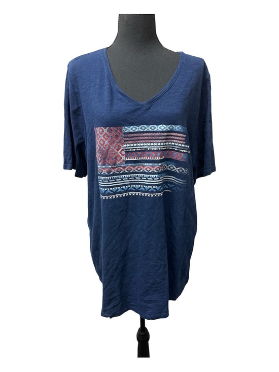 Catherines Tops - Catherines 1X Navy V Neck Graphic Tee Boho Stripe Print Plus Size Top